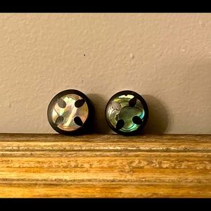 1/2 inch earrings iridescent shell and black design